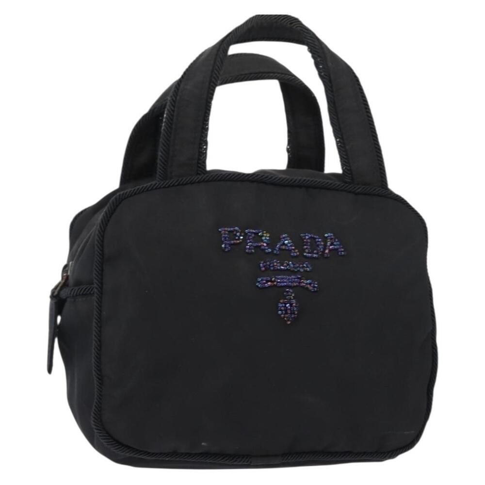 PRADA Beads Tote Bag Nylon Black Silver Auth bs30073 - Picture 1 of 16